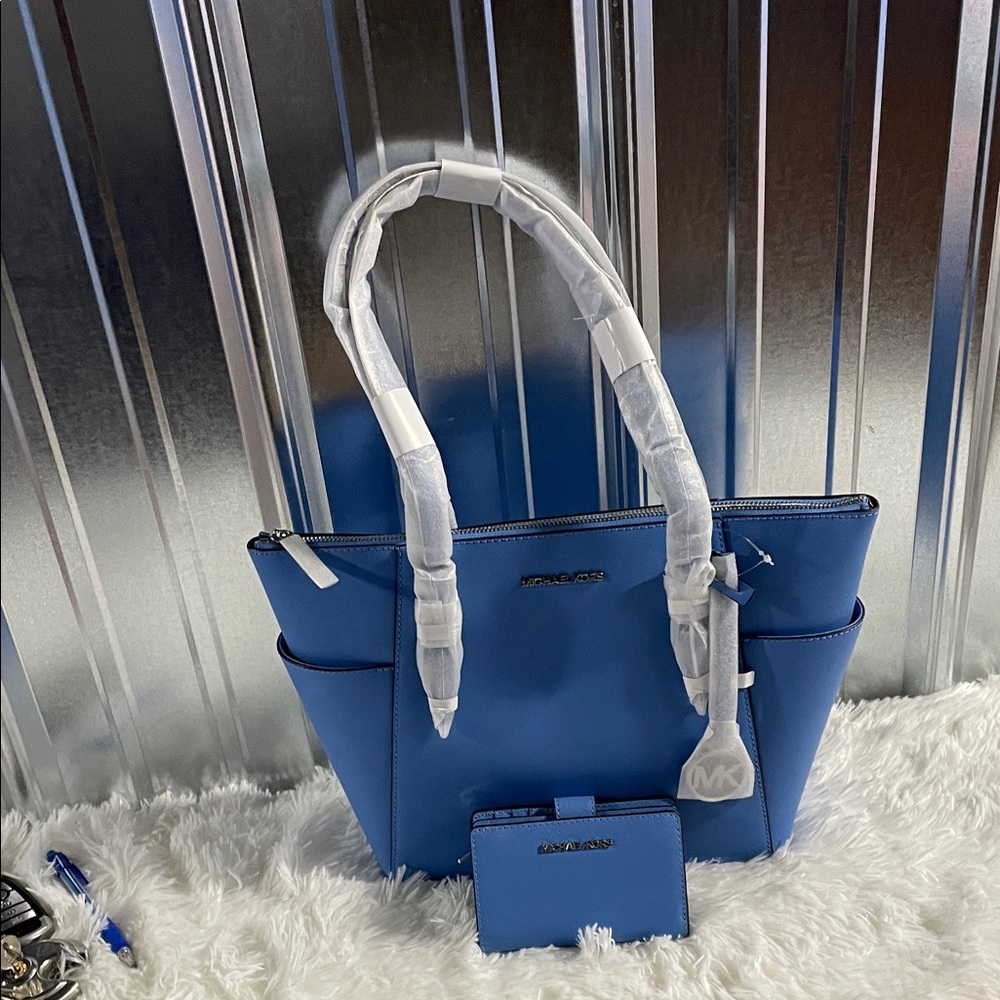 Michael Kors Vibrant Blue Tote and Wallet Set